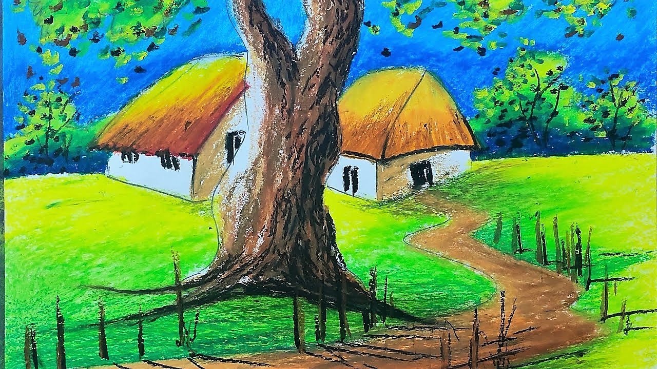 Natural scenery drawing with oil pastel colour in easy way / EVER ART  painting tutorial | Oil pastel colours, Oil pastel drawings easy, Beautiful scenery  drawing