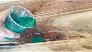 How to build an epoxy river table by connecting 2 large slabs (Part 2 sanding and pouring the epoxy)