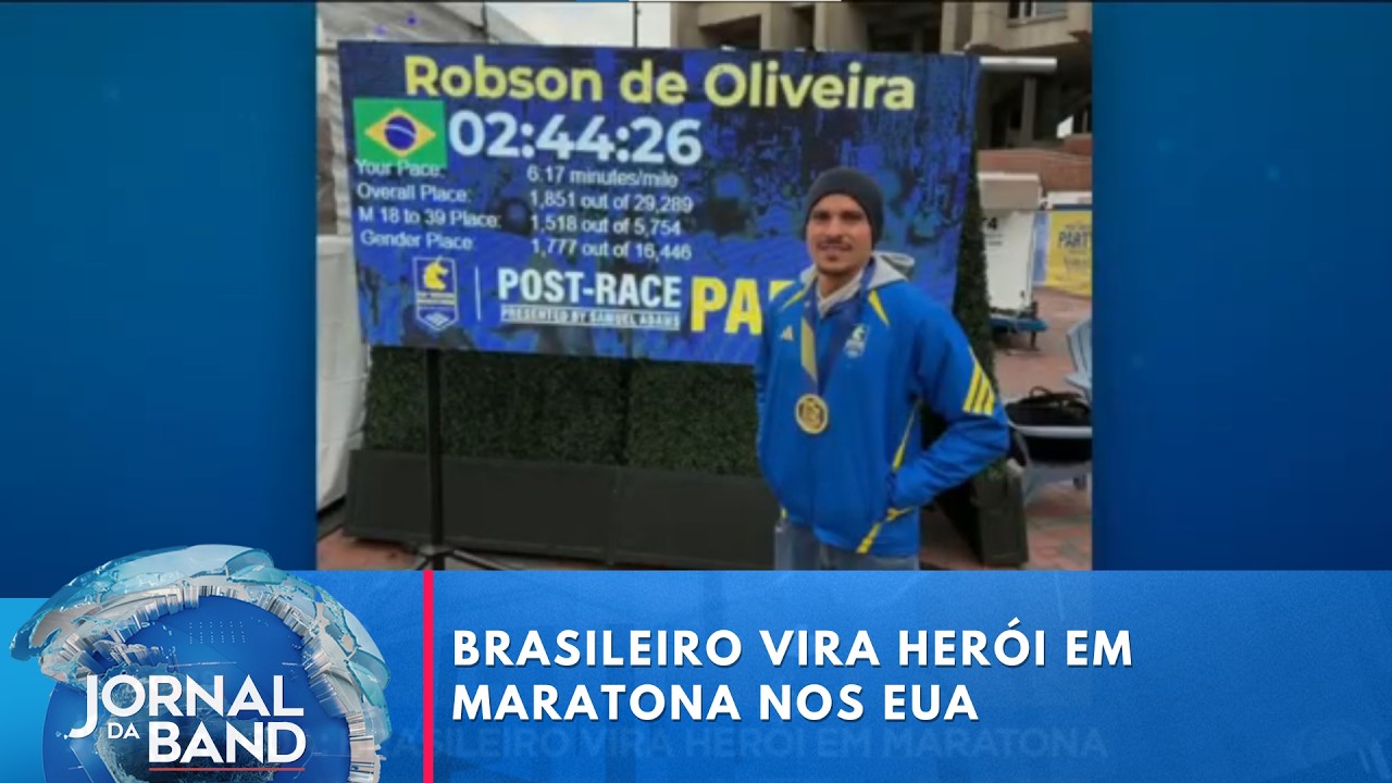 Brasileiro vira herói ao ajudar outro atleta na Maratona de Boston  | Jornal da Band