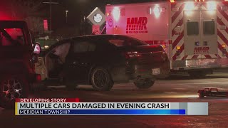Multiple cars damaged in evening crash in Meridian Township