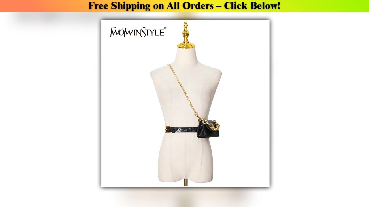 TWOTWINSTYLE Metal Buckle Chain Belt For Women PU Leather Casual Elegant Korean Sashes Female