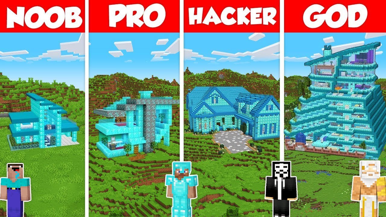 Diamond House Build Battle Challenge - Noob vs Pro vs Hacker vs God - Minecraft Animation