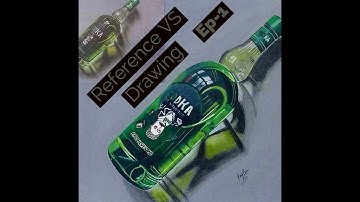 Reference VS Drawing Timelapse: A Bottle of Oddka - Hyperrealistic Art Closer Look Video