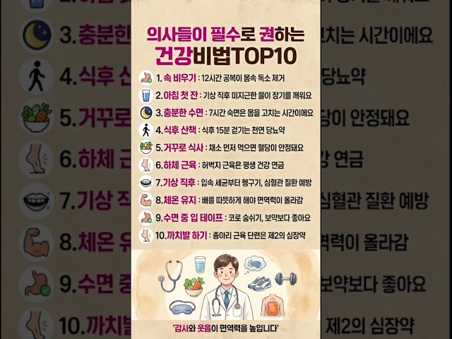 의사들이 필수로 권하는 건강비법 TOP10 #건강 #건강정보 #건강관리 #건강상식 #건강습관 #삶의지혜 #인생조언 #인생 #명언 #노후준비 #인생명언