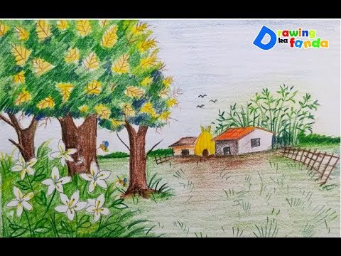 Easy Spring Scenery Drawings For Kids Using Pencil Colour Easy Spring Scenery Drawings For Kids Using Pencil Colour