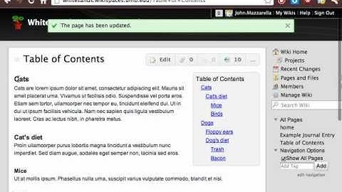 How to add a Table of Contents widget in Wikispaces