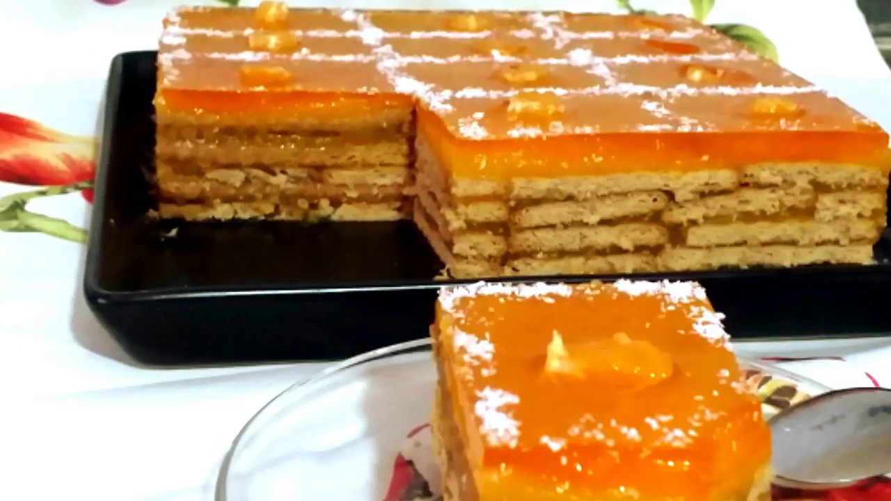 كيك أو تحلية باردة بدون فرن بكريمة البرتقال