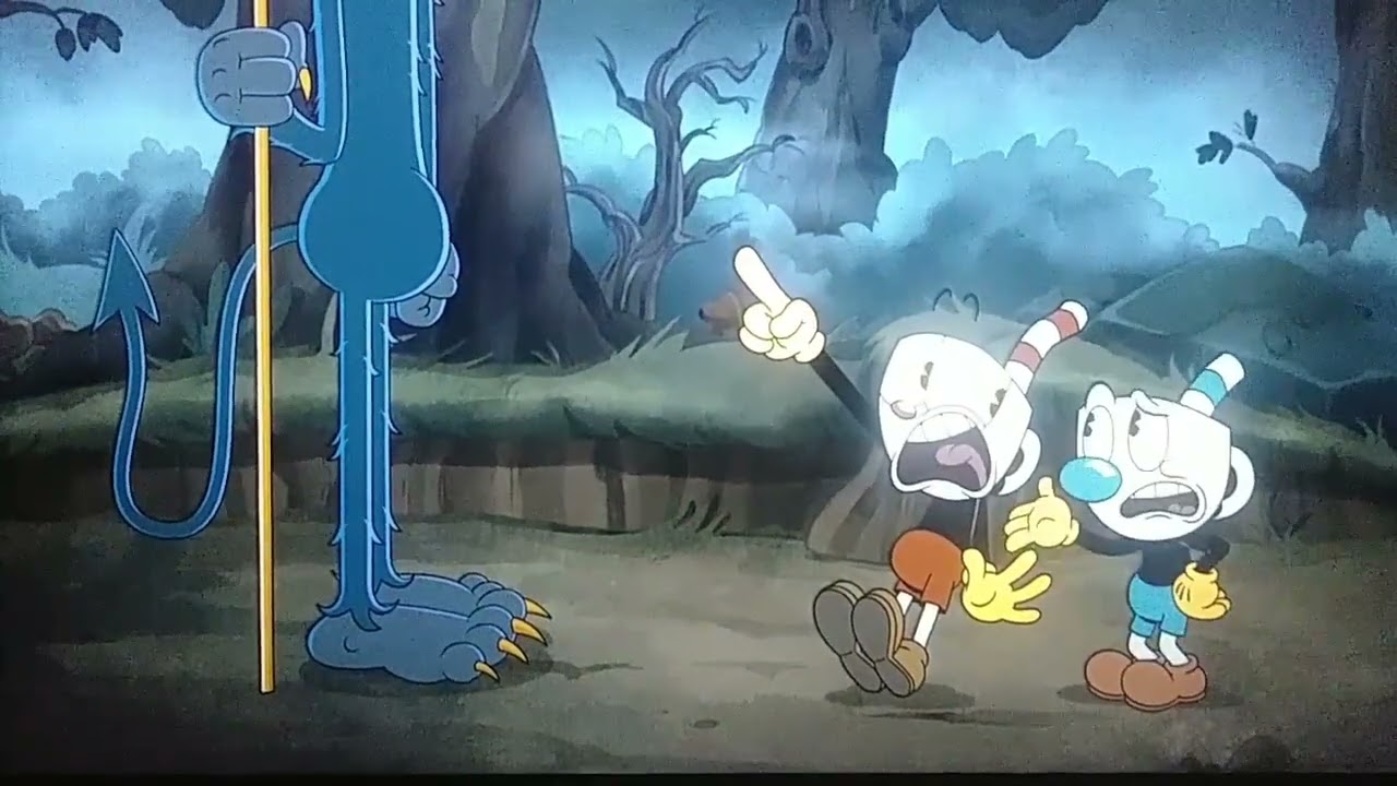 Cuphead scared of the Devil while Wearing an Invisible Sweater
