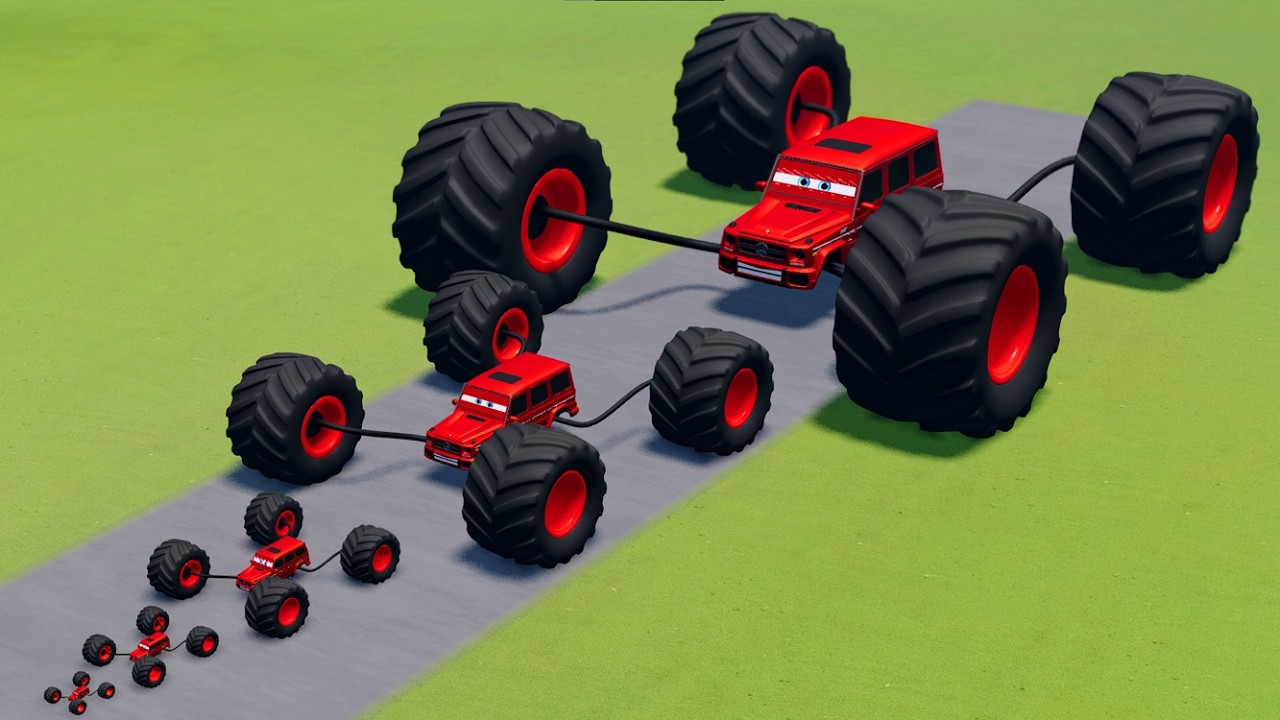 Big & Small McQueen Cyber Thorns Wheels VS Train | BeamNG.drive