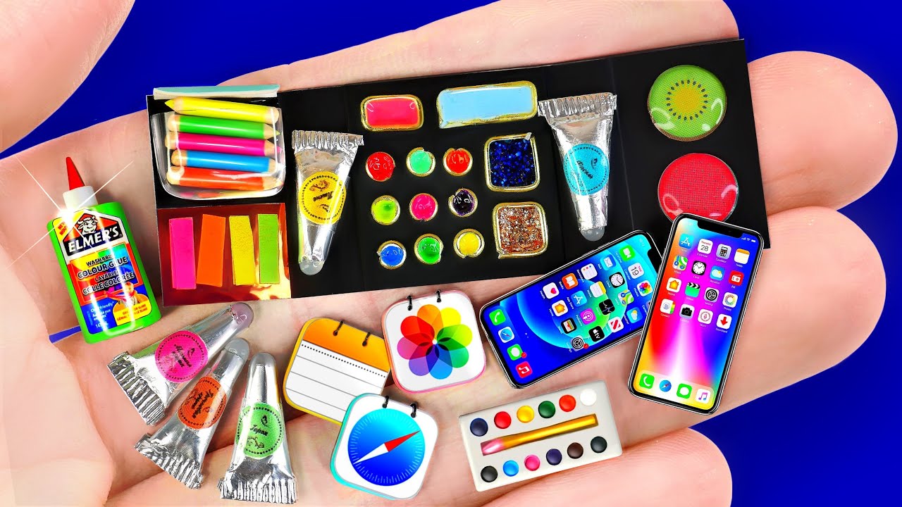 18 DIY Mini Stuff for School, Brbee iPhone, Mini brands Bags, Barbie Doll  house with hamster 