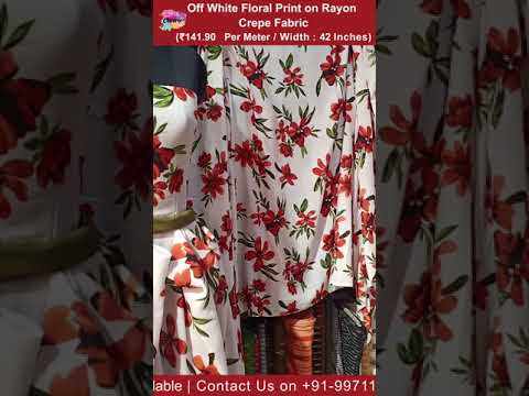 Off White Floral Print on Rayon Crepe Dress Material Fabric/ Draping Video