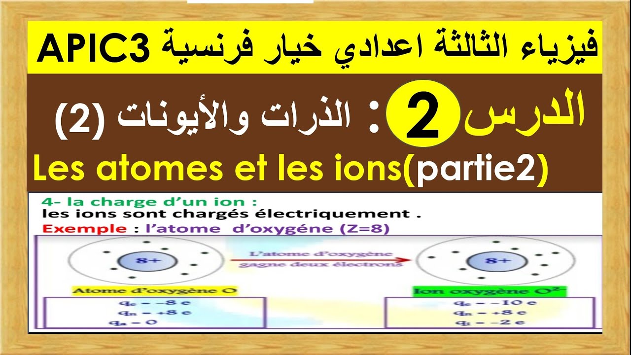 Les atomes et les ions (partie 2)/الذرات والايونات/3éme Apic