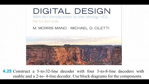 Solving Problem 4.25: Construct a 5-to-32-line decoder with 3-to-8 decoders and a 2-to-4 decoder.