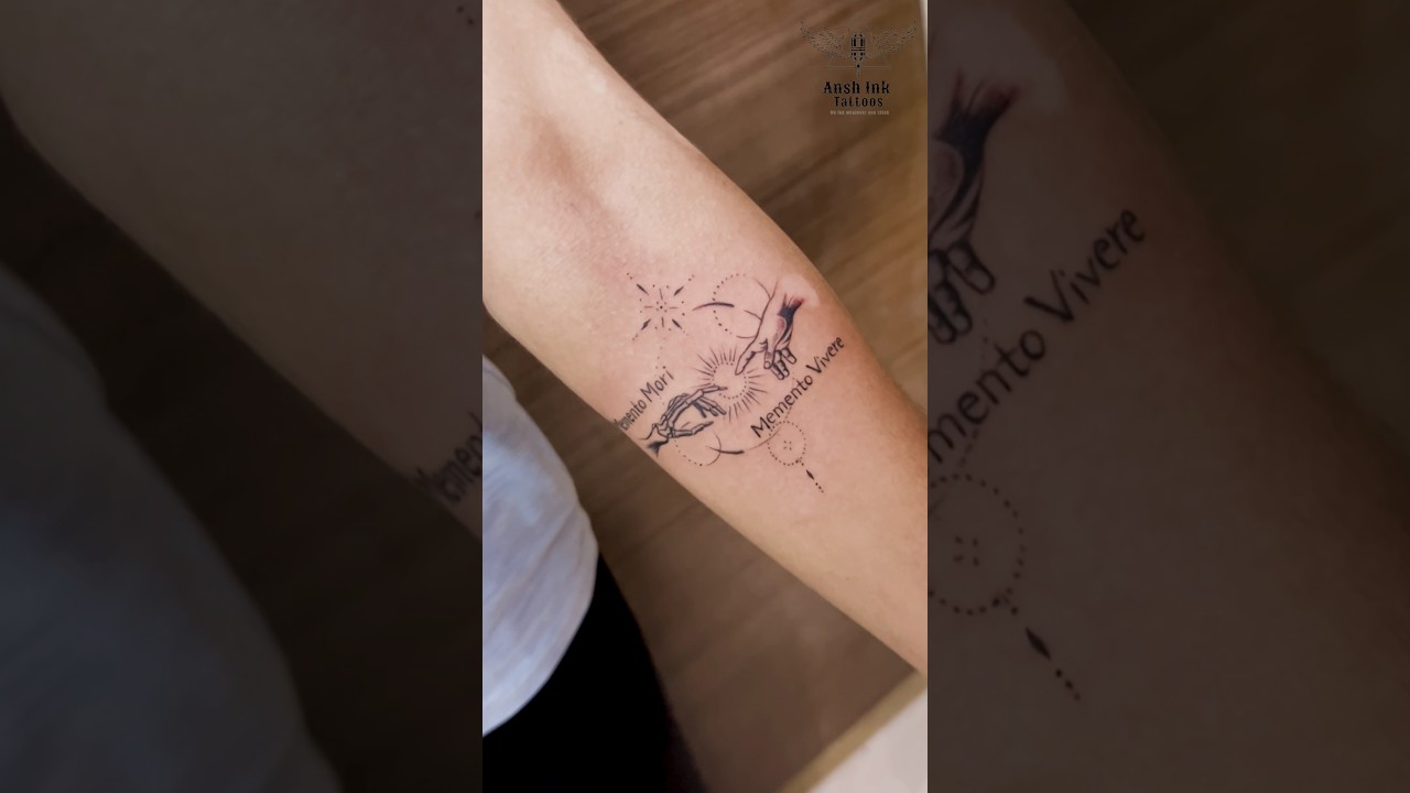 Momento Mori Tattoo | Momento Vivere Tattoo | Geometric Tattoo | Line Tattoo | Latin Phrase Tattoo