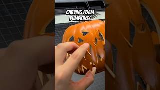 Carving Foam Pumpkins for Halloween! Check out our Halloween DIY for more details! #pumpkincarving