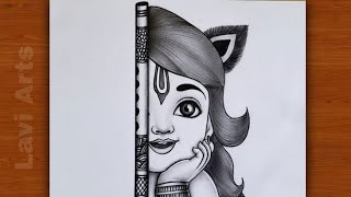 How to draw little krishna half face |easy drawing for beginners | Krishna drawing | Pencil sketch