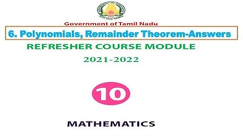 10th maths refresher module answers|uniT 6|POLYNOMIALS AND REMAINDER THEOREM|Answers|English medium