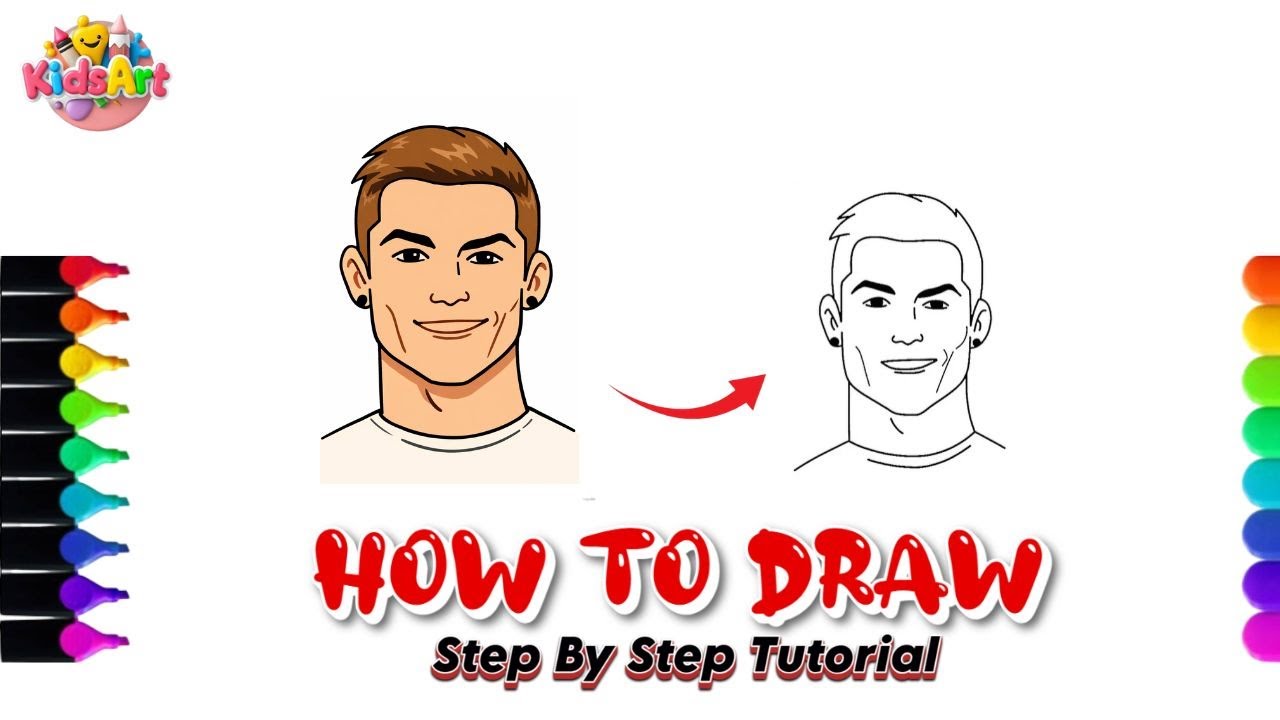 How to Draw Cristiano Ronaldo | Simple Line Art Portrait | Step by Step Drawing