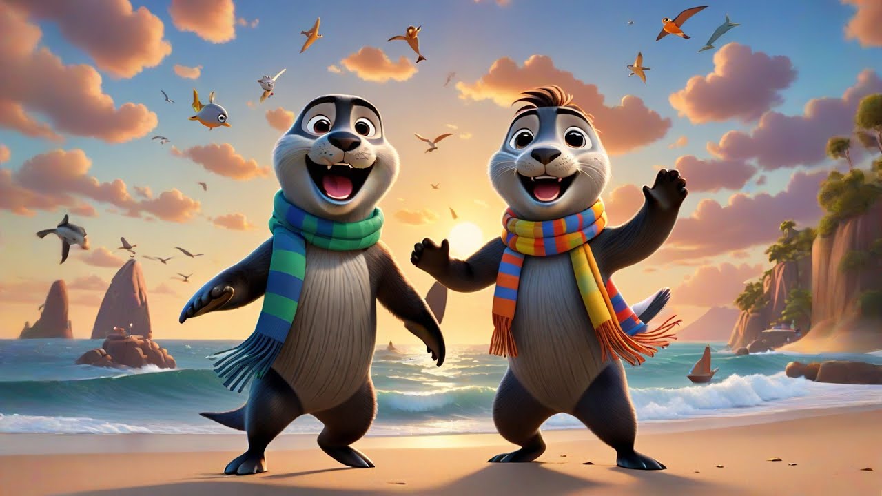 Four Singing Seals with Striped Scarves | Fun Kids Song | Nursery Rhymes and Baby Songs