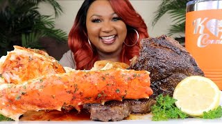 2x king crab leg + ribeye steak , seafood boil mukbang 먹방