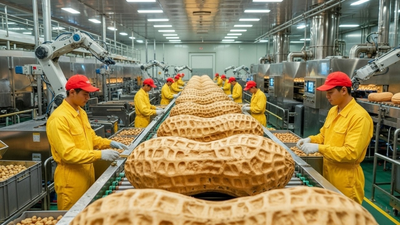 How Crunchy Peanut Butter Is REALLY Made 🥜 | Full Factory Tour Revealed!