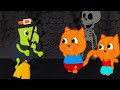 Familia de Gatos - Habitación Del Miedo A Las Brujas Dibujos Animados Para Niños