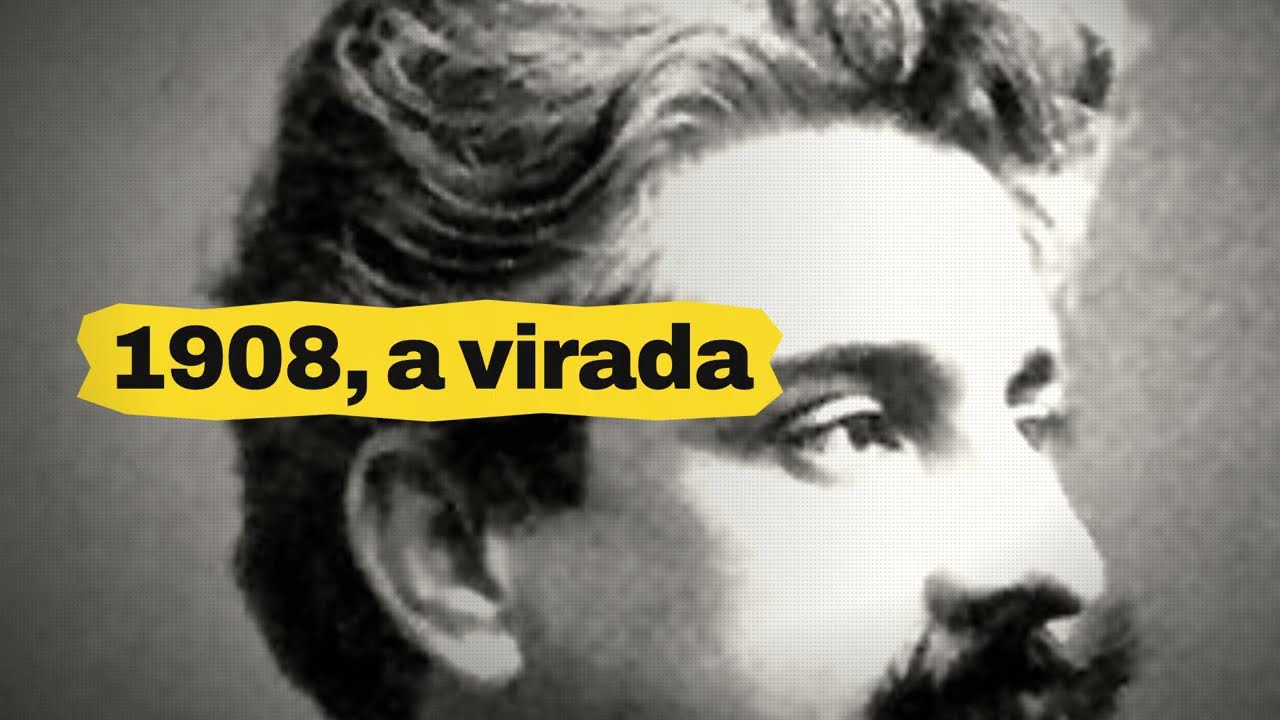 Oswaldo Cruz de perfil, com a inscrição "1908, a virada"
