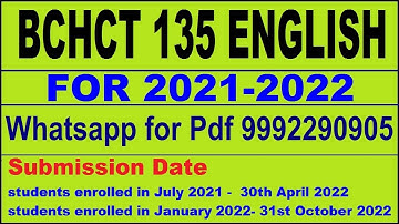 BCHCT 135 Solved Assignment 2021-22 in English.