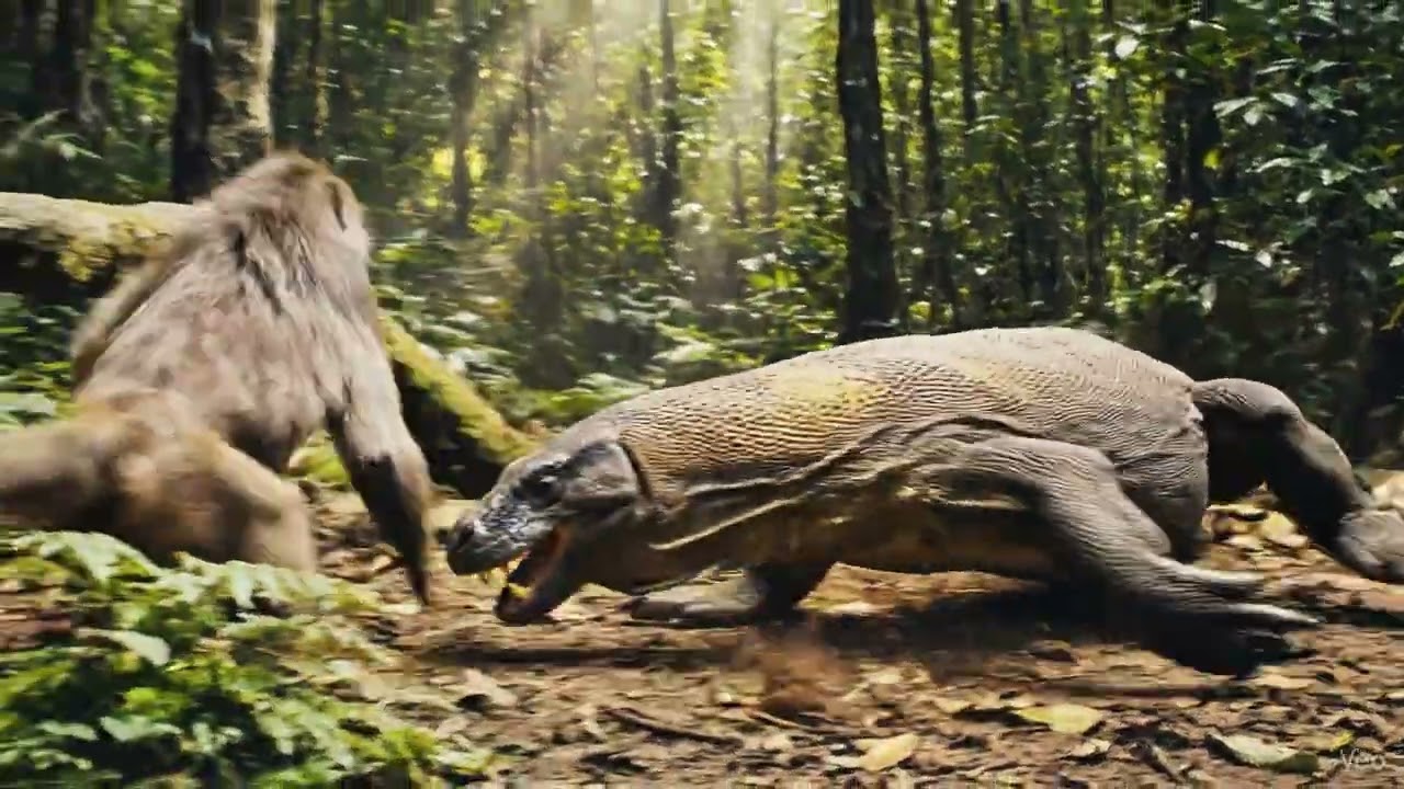  baboon monkey v/s komodo dragon  