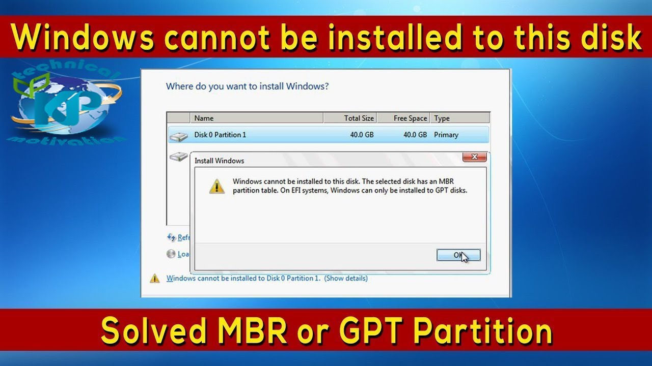 Windows Can't be Installed on Drive 0 Partition 4 in Hindi