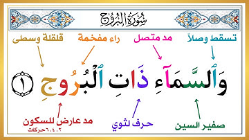 تعلم قراءة سورة البروج بأحكام التجويد من الآية ( ١ : ٦ ) مع مراعاة حروف القلقة ( قطب جد ).