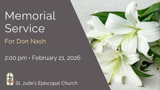 Memorial Service - For Don Nash, Feb 21, 2026, 2:00 PM Wealth