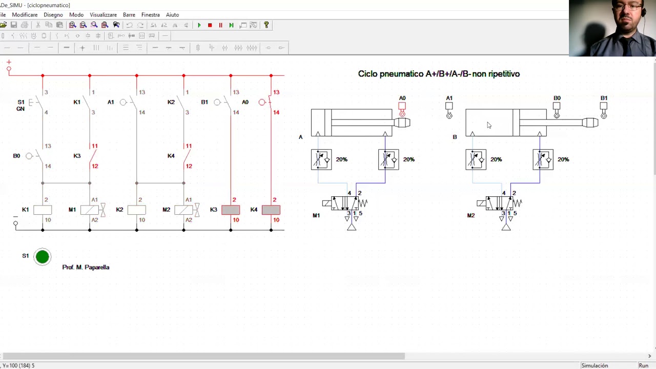 Ciclo pneumatico A+/B+/A-/B- non ripetitivo