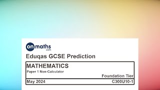Eduqas May 2024 Predicted Maths GCSE Paper 1 Non-Calculator (Foundation) Exam C300U10-1