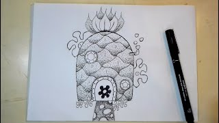 كيف ترسم منزل سبونج بوب خطوة بخطوة | رسم بيت الاناناس رسم سهل | How to Draw a Sponge Bob House