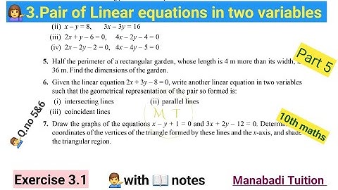 10th class maths |Chapter 3| Pair of Linear equations in two variables |Ex 3.1 Q no 5&6| part 5|
