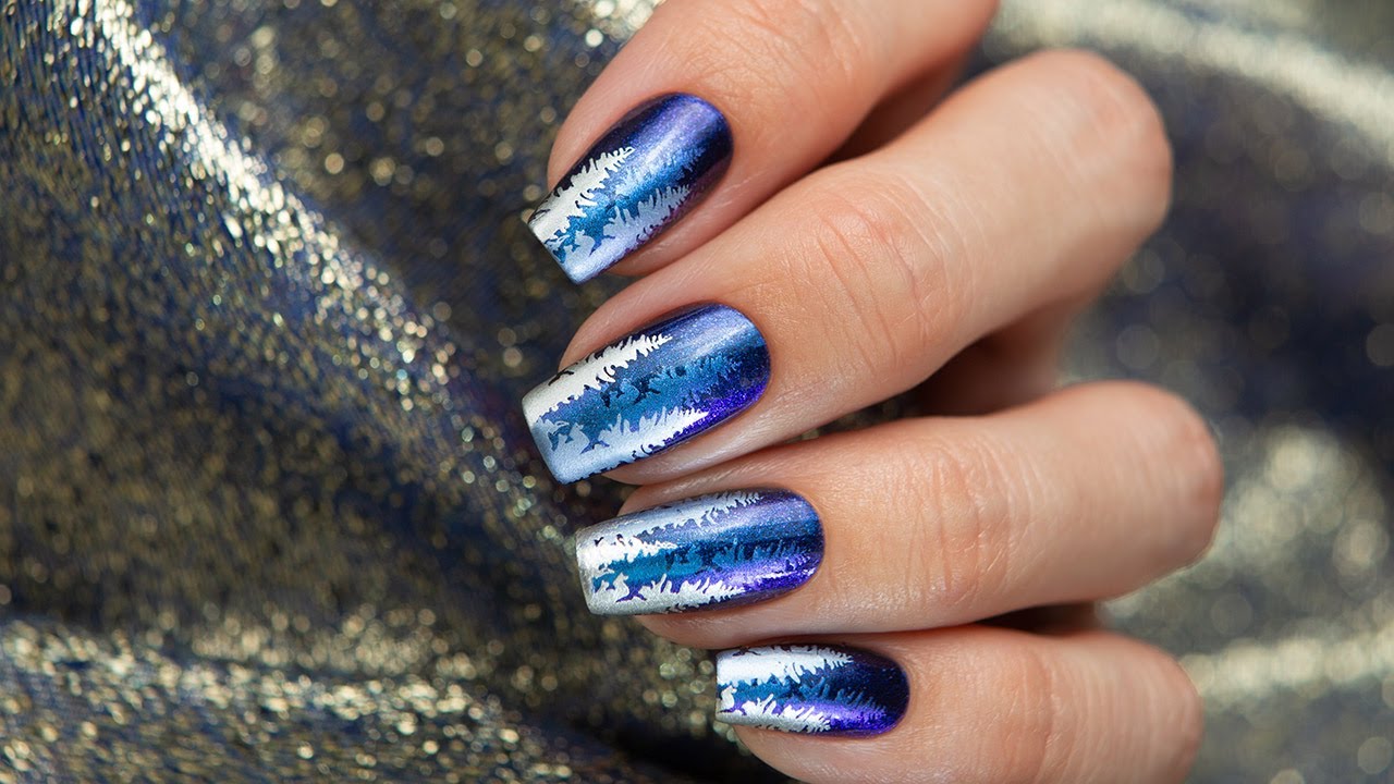 Night winter forest nail design / Дизайн ногтей Ночной лес зимой