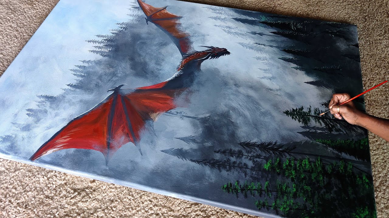 Dragon in the Misty Forest | Acrylic Painting | Massive Painting