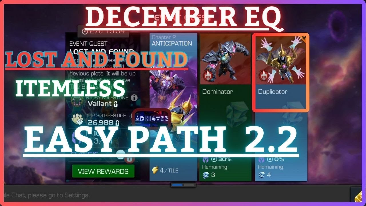 MCOC | EQ 2.2 | Easy Path | December EQ | LOST AND FOUND | Itemless |