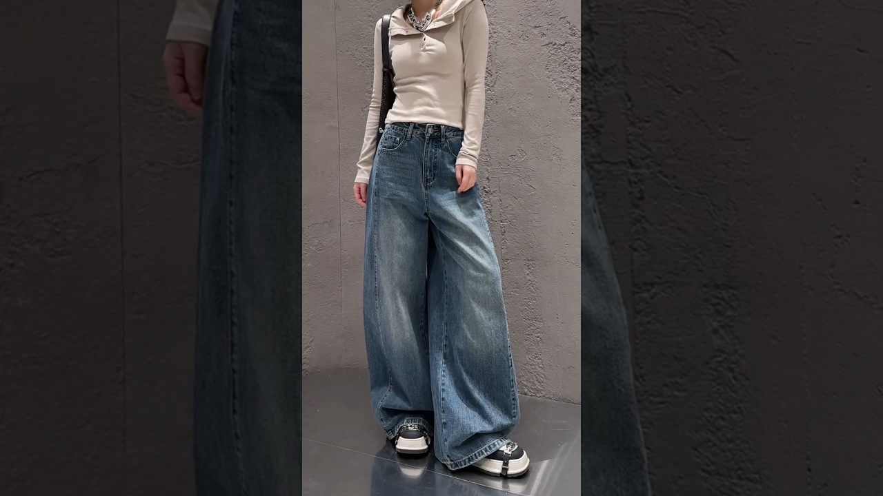 ✨ Style Goals! ✨Rocking these high-waist wide-leg jeans with pearl-studded pocket😎🔥