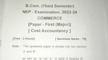 Cost Accounting question paper, bcom 2nd year question paper 2023, paper bcom, cost accounting,