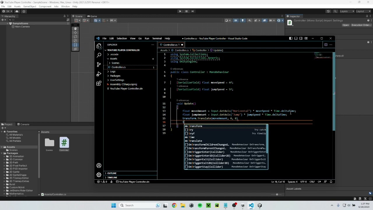 How To Make A Player Controller Script in C# - Unity 2D