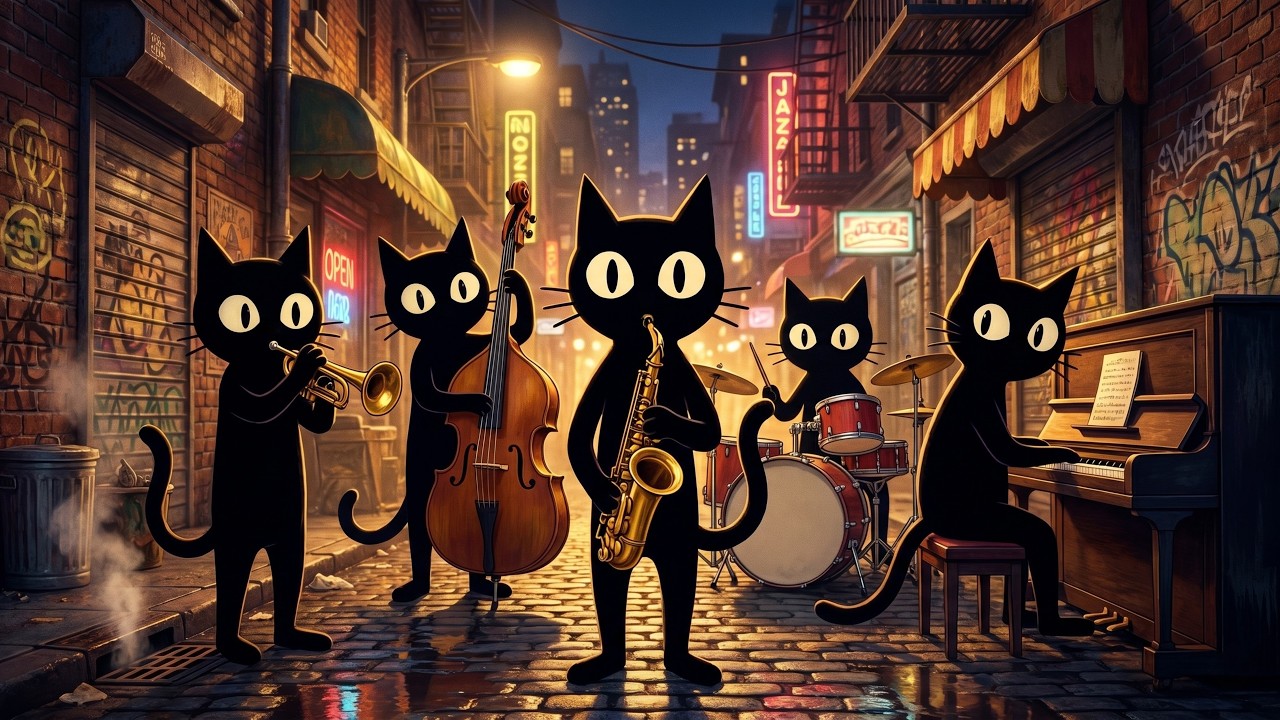 Black Cats Jazz After the Rain | Baritone Sax & Upright Bass Night Groove for Work & Focus