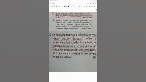state how vapour pressure of solvent is affected by adding non volatile solute in to pure solvent