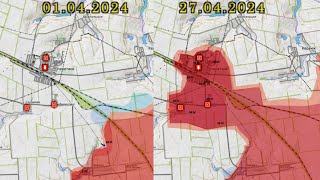 Карта боевых действий за Очеретино с 1 по 27 апреля 2024 года