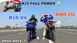 Yamaha r15 v4 vs all new 2024 gen 3 ktm duke 250 drag race