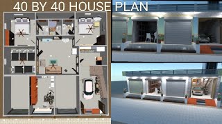 40 x40 sqft 3 bed rooms house plan II 40 x 40 ghar ka nakshaII 1600 sqft house design|| 3 dukan shop