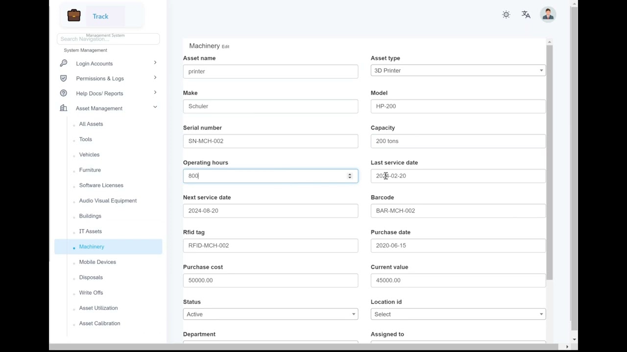 Machinery Module | Asset Management System SAAS | www.ownitweb.com