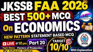 ECONOMICS Part 20 - For JKSSB FAA EXAM - Best 500 MCQ -JKSSB NEW EXAM PATTERN   - By Ishaan Gupta