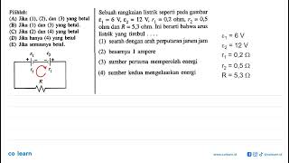 Sebuah rangkaian listrik seperti pada gambar epsilon1 = 6 V, epsilon2 = 12 V, r1 = 0,2 ohm, r2 = ...